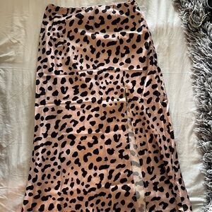 Princess Polly Leopard Satin A-Line Midi Skirt – Size 4 (Tan & Black)